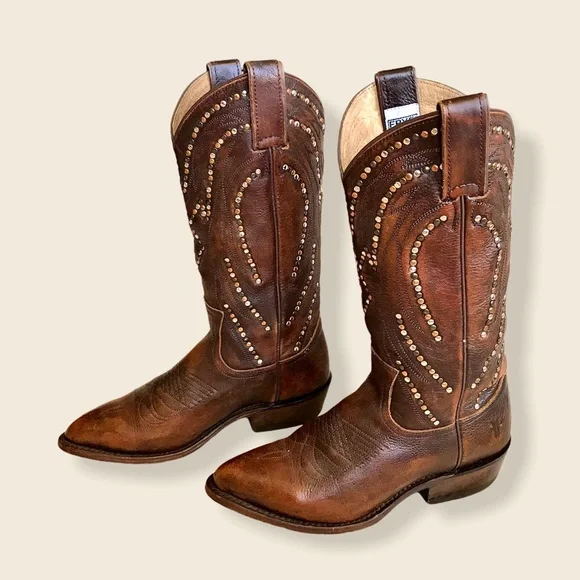 Frye Billy Stud Pull On Distressed Cowboy Boots - Picture 9 of 15